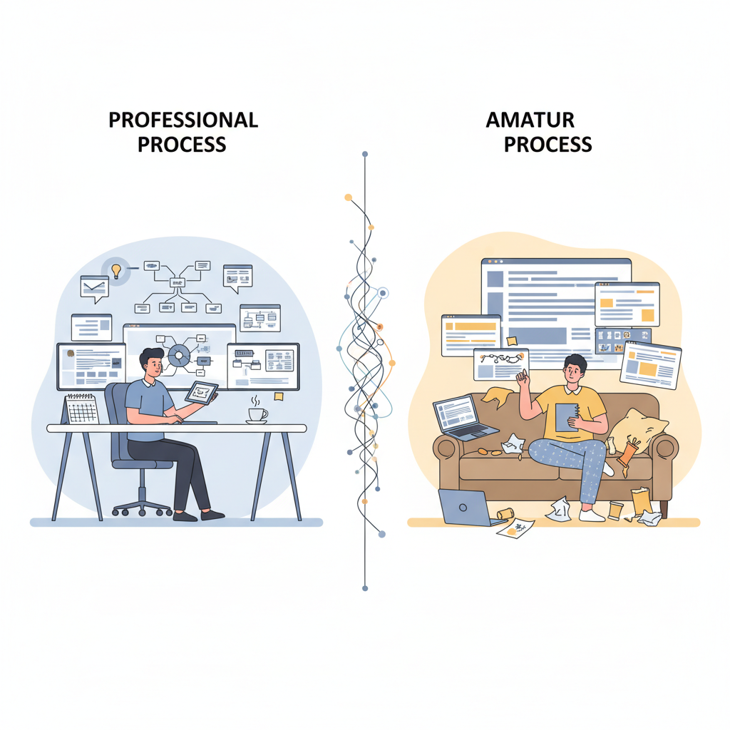 השוואה בין תהליך עבודה מקצועי לחובבני של כתיבת תוכן לאתר